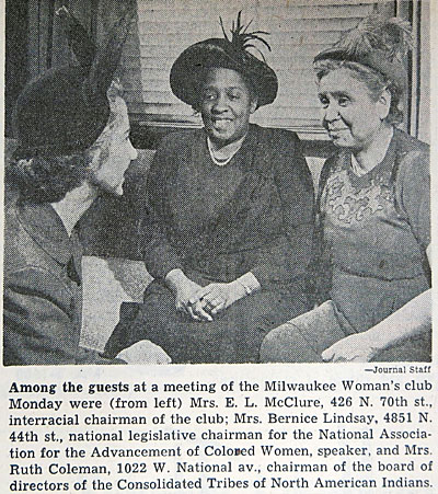 1950 Milwaukee Journal clipping picturing Bernice Copeland Lindsay along with two other women