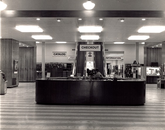 Central Library checkout desk, 1972-1995